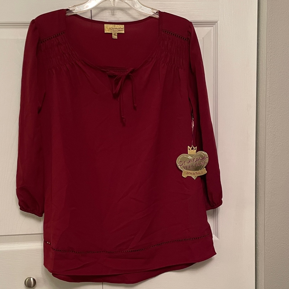 NWT PRINCESS VERA WANG Burgundy 3/4 Sleeve Peasant Pullover Blouse Medium